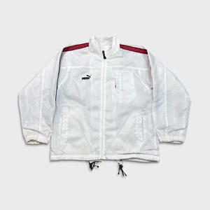 Chaqueta Puma De Colección Para Hombre Mediana Blanca Cremallera Completa Deletrear Bombardero Años 90 Rompevientos - Imagen 1 de 9