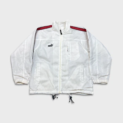 Vintage Puma Jacket Mens Medium White Full Zip Spell Out Bomber 90s Windbreaker - Image 1 of 4