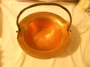 Hammered Copper Basket w/Collapsible Cast Iron Handle 8" USA? - Picture 1 of 5