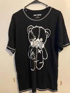 Hot Topic Black and White Contrast Gas Masked Bear T-Shirt - Medium - Goth - Picture 1 of 8