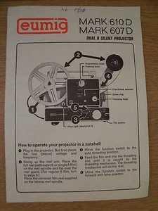 Instructions cine projector EUMIG MARK 610D 607D dual 8 silent Email/CD - Picture 1 of 1