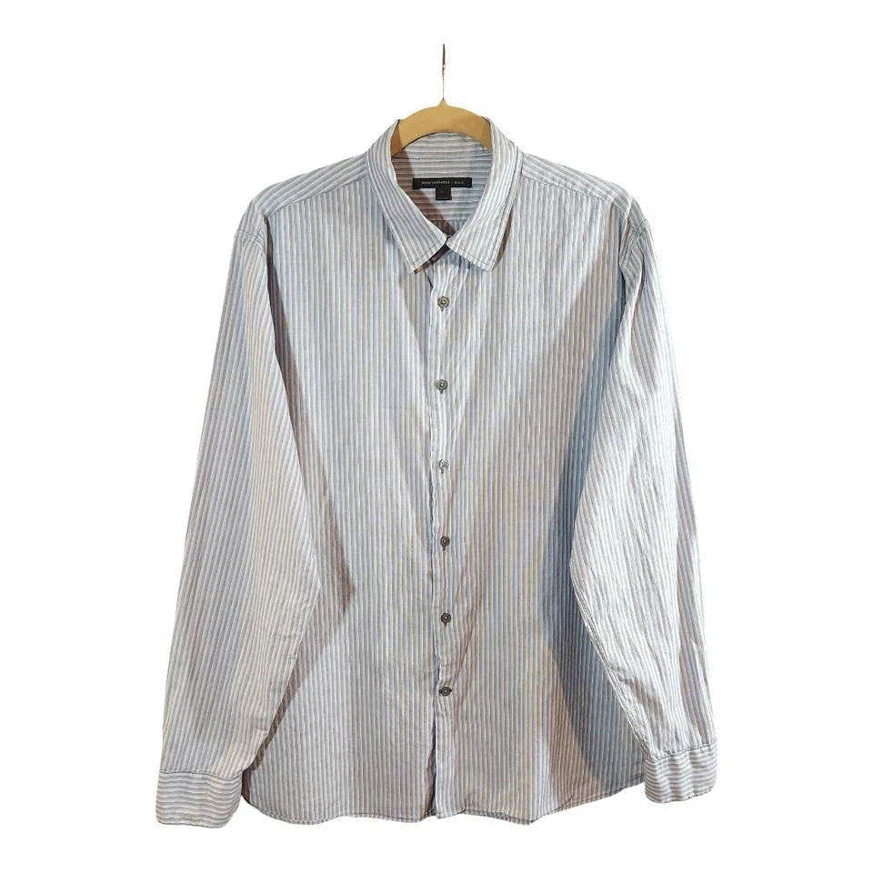 Camisa de trabajo John Varvatos Star EE. UU. manga larga a rayas con botones delanteros para hombre L Foto 1 de 4