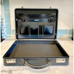 Cole Haan Black Leather Hard Shell Briefcase Attache Case Vintage - Picture 1 of 15