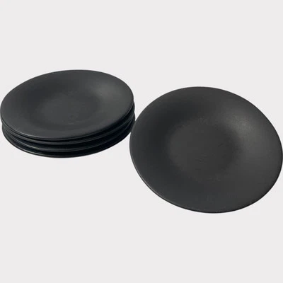 Pottery Barn Ellipse Saucer Dishes Set of 5 Black Made in Japan Stoneware 6"  - Image 1 of 4