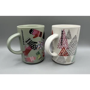 2017 Starbucks Minimalistic Holiday Aop Design Pair 12oz Coffee Mugs - Picture 1 of 8