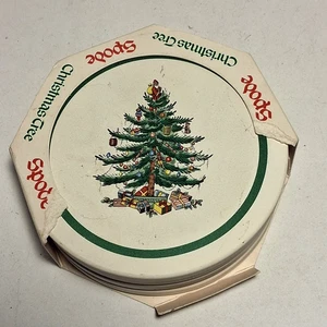 Spode Christmas Tree 4" Porzellan Getränk Untersetzer 4er Set in Box Vintage Urlaub - Bild 1 von 6