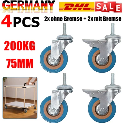 Transportrollen Set Schwerlastrollen Lenkrolle mit Bremse Möbelrollen Gummirolle - Bild 1 von 4