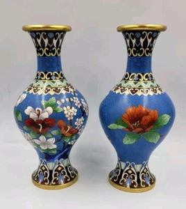 Vintage chinesische Cloisonne emaillierte Messing Vasen 8,25" - Bild 1 von 23