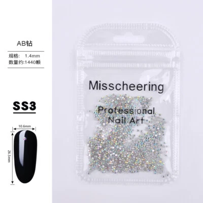 Cristal AB Estrás Arte en Uñas Brillo Vidrio Pie Plano Gemas Puntas 3D Decoración Foto 1 de 4