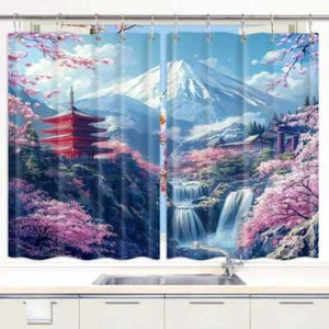 Japanisch Bistrogardine Gardinen Küche 2 Paneele mit Haken Wasserdicht Textil - Bild 1 von 8