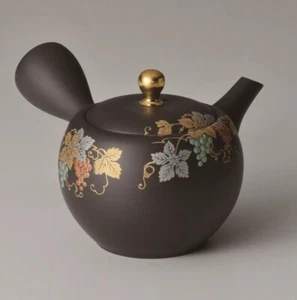 Tokoname Japanese Teapot Kokudei Black clay Round Grape Kyusu 320ml Y82 by Shoho - Picture 1 of 8
