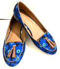 Merona Women's Size 8.5 Blue Floral Fabric Slip On Tassel Loafers slip-on shoes