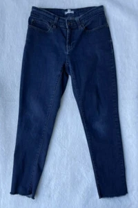 Eileen Fisher Organic Cotton Skinny Jean 6 Stretch Dark Wash Blue Raw Hem Ankle - Picture 1 of 4