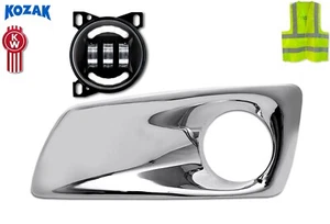 Chrome Plastic Fog Bezel and Black Full LED Fog Light Left Driver Kenworth T660 - Picture 1 of 9