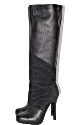 House of Harlow 1960 Botas de Plataforma Hasta la Rodilla Cuero Negro Gamuza Stiletto 36 Foto 1 de 4