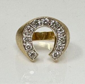 2-karatowy okrągły szlif prawdziwy moissanit męski pierścionek podkowy 14K żółte złoto posrebrzany