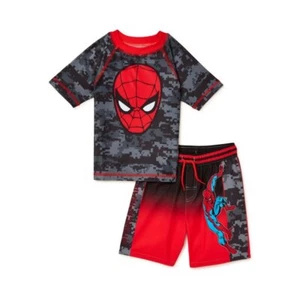 New Marvel Spider-Man Face Camouflage Rash Guard and Trunks Swim Set 4 5/6 7 - Picture 1 of 6