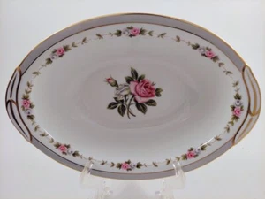 Vintage Noritake Reverie 5431 Oval Serving Bowl Pink & Gray Roses Gold Japan - Picture 1 of 4