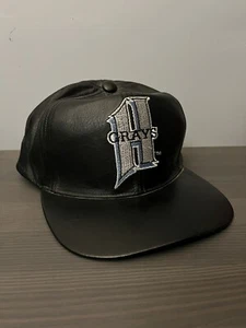 Vintage 80s Homestead Greys Leather Snapback Cap Boy NLBP Official Black Great - Picture 1 of 5