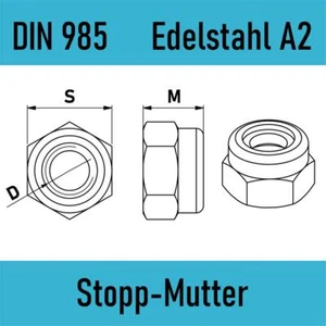 Dado di sicurezza DIN 985 M2 - M4 dado di arresto acciaio inox A2 blank modellismo GHW - Foto 1 di 10