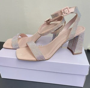 Madden Girl heels block shoes Womens 9 Glitz Winnii Rhinestone sandals Blush new - Picture 1 of 10