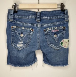 Hudson 90's/Y2K Women Floral Patch Cutoff Distressed Jean Denim Shorts Size 28W - Picture 1 of 8