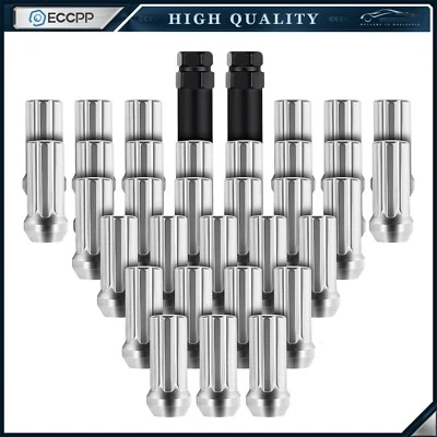 32 Chrome Spline 14x1.5 Lug Nuts + 2 Keys For Toyota Land Cruiser Tundra 2" TALL - Imagem 1 de 4