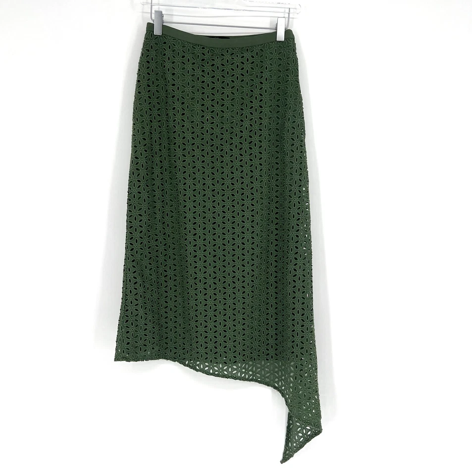 Falda Tibi Mujer 2 Verde Asimétrico Ojales Encaje Seda Boho Chic Carrera Foto 1 de 4