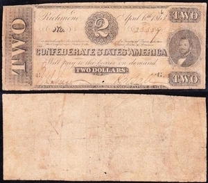 T-61 1863 $2 Confederate CSA Note! FREE SHIPPING! 23359 - Picture 1 of 3