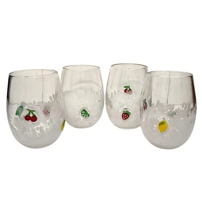 Juego de 4 vasos de vino sin tallo Anthropologie Dupe con icono de fruta cereza limón Foto 1 de 4