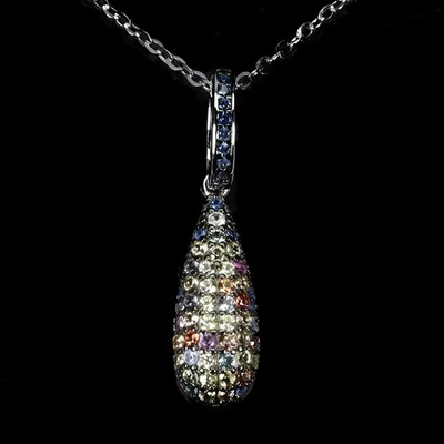 925 Пробы ожерелье сапфир круглый бриллиант огранки драгоценных камней ювелирных изделий 18 дюймов - Изображение 1 из 4