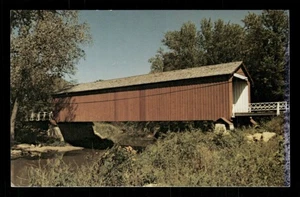 Summer scene of the red covered bridge Bureau Creek Princeton, IL unposted - Picture 1 of 2