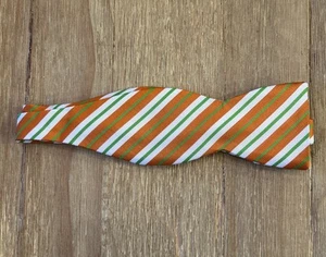 Beau Ties Ltd 100% Silk Handmade Orange Striped Self Tie Adjustable Bow Tie - Picture 1 of 3