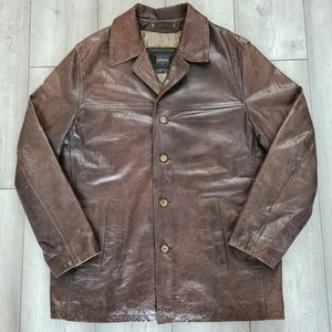Vtg Territorie Redskins Real Leather Jacket/overcoat Brown Size Large 44in chest - Picture 1 of 24