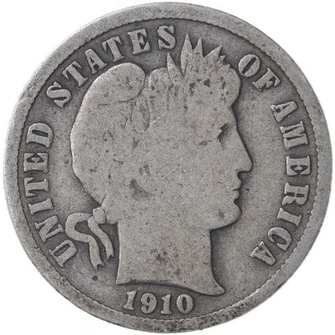 1910 Barber Liberty Dime silver great coin nice problem free G-VG FREE SHIPPING Cover