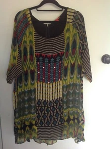 Striking Kay Denhy Multi Colored Chiffon Embellished Long Line Top Size S - Picture 1 of 7