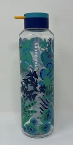 Starbucks 2022 Blue Floral Reusable Plastic Flower Water Bottle Tumbler 24oz - Picture 1 of 2