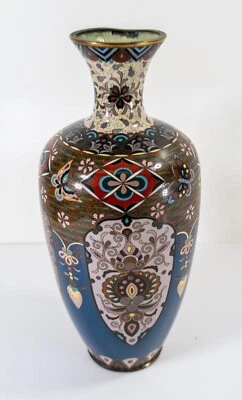 日本古董Cloisonne珐琅花瓶带花卉设计 — 第 1/4 张图片