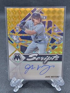 2022 Panini Mosaic Scripts Gold Prizm Jake Meyers auto rookie card