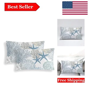 Coastal Nautical Throw Pillow Covers – Set of 2, 12x20 Inches - Picture 1 of 8