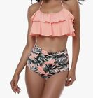 Teerfu Ladies Orange 2 Piece Frilled Swimsuit / Bikini Set Uk Size 8-10