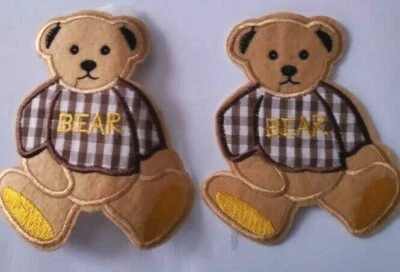 CraftbuddyUS 2pcsx10cm Iron On Baby Brown Teddy Bear Fabric Motif Applique Patch - Image 1 of 2