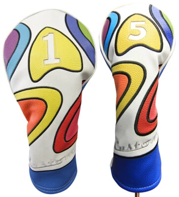 Majek Retro Golf #1 & 5 Driver & Wood Headcover Psychedelic Design Vintage Style - Image 1 of 4