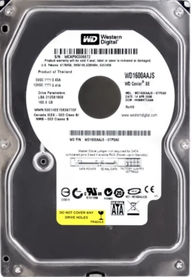 Disk WD Caviar SE WD1600AAJS 160GB 7200U/Min 8MB Cache SATA II 3.5'' Poll - Immagine 1 di 3