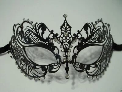 Black Crystal Beautiful Eyes Laser Cut Venetian Mask Masquerade Metal Filigree - Image 1 of 4