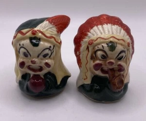 Anthropomorphic Native American Male & Female Salt Pepper Shakers,  Japan MCM - Picture 1 of 5