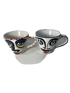 RARE Pair of Starbucks Sberna Deruta Italy “Picasso Style” Ceramic Coffee Mugs - Picture 1 of 8