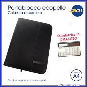 porta blocco a4 in similpelle nero cartella portablocco chiusura a cerniera zip - Foto 1 di 3