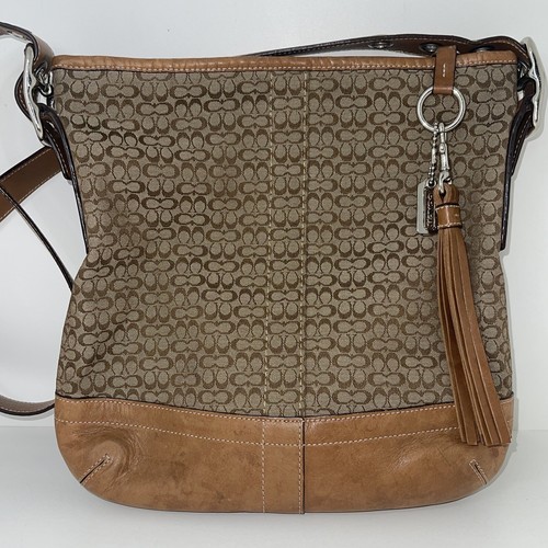 Coach Mini C Firma Borsone a tracolla tela e pelle cachi marrone cervo F10417