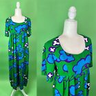 Groovy Vintage 60s/70s Psychedelic Green Floral Barkcloth Jumpsuit - Size Small